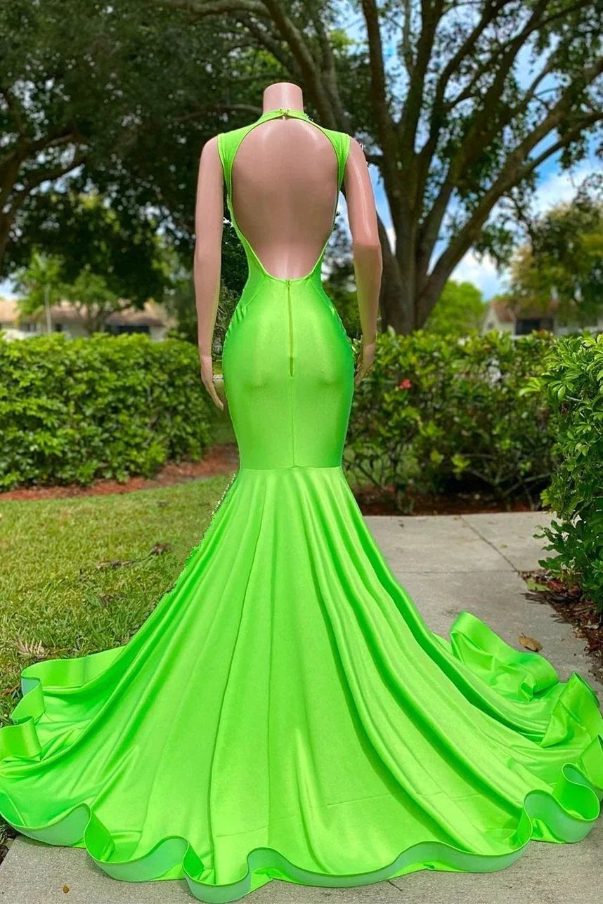 Off The Shoulder Sleeveless Open Back Mermaid Long Prom Dress by BIZTUNNEL