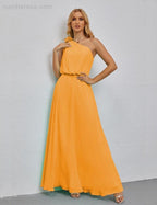 Ruffled One Shoulder Sleeveless Long Bridesmaid Dresses A-line Formal Evening Gown Side Split 28080 by numbersea