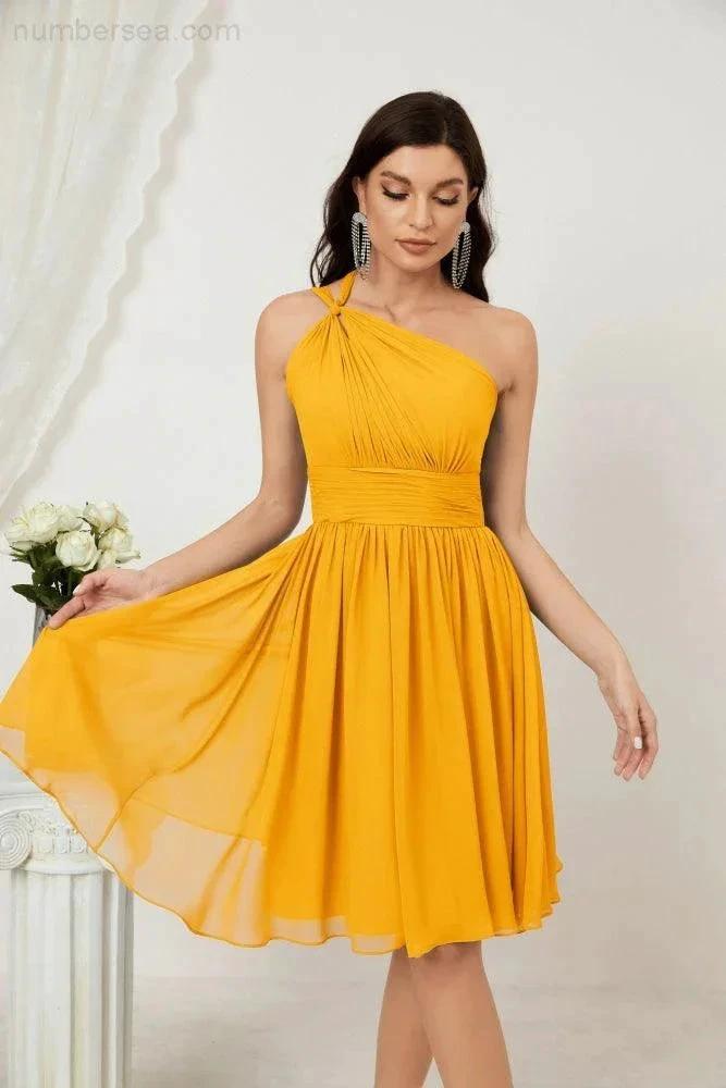 Numbersea Women Chiffon Short One Shoulder Bridesmaid Dress Formal Dresses for Party Homecoming 2804 by numbersea