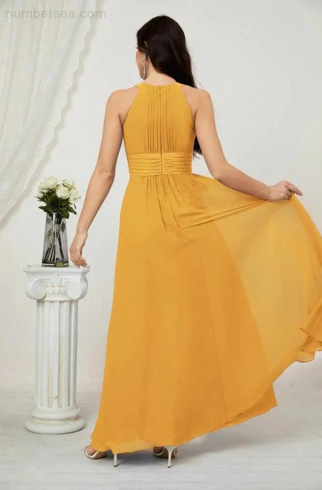 Numbersea Formal Party Gown Dress Chiffon Halter Long Sleeveless Bridesmaid Dresses 2802 by numbersea