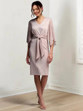 Sheath/Column V-Neck Knee-Length Mother of the Bride Dresses by Dreamylily