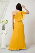 Numbersea Chiffon Ruffled One Shoulder Long Bridesmaid Dresses A-line Formal Evening Gown Side Split 2809 by numbersea