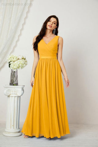 Women's Chiffon Long Bridesmaid Dresses A line Sleeveless Formal Prom Gown for Evening Party Homecoming Dresses 2808