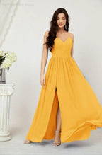Numbersea Neck Bridesmaid Dresses Chiffon Long Spaghetti A-line Formal Prom Gown for Wedding Party Evening 2801 by numbersea