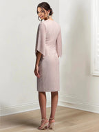 Sheath/Column V-Neck Knee-Length Mother of the Bride Dresses by Dreamylily