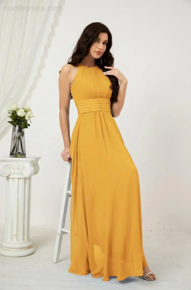 Numbersea Formal Party Gown Dress Chiffon Halter Long Sleeveless Bridesmaid Dresses 2802 by numbersea