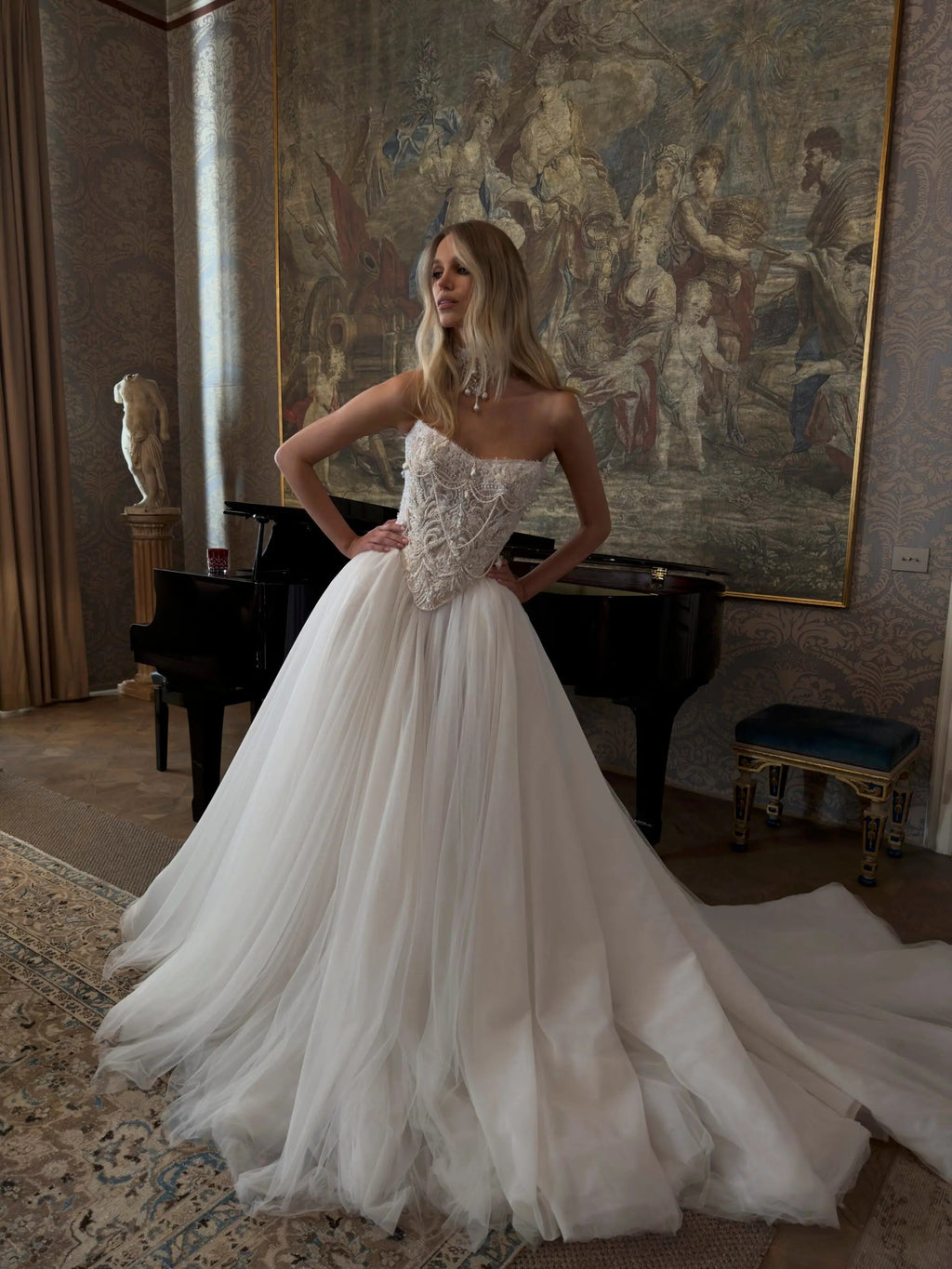 Elegant White Strapless Lace Corset Ball Gown Wedding Dress SW217