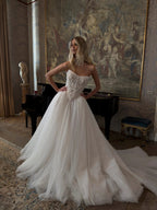 Elegant White Strapless Lace Corset Ball Gown Wedding Dress SW217