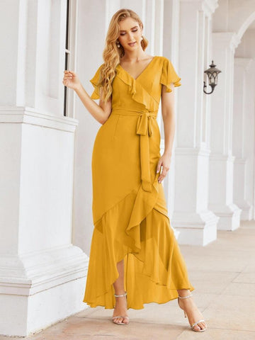 Numbersea Ruffled Bridesmaid Dresses Mermaid Formal Violin Evening Party Prom Gowns 28042