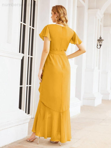 Numbersea Ruffled Bridesmaid Dresses Mermaid Formal Violin Evening Party Prom Gowns 28042