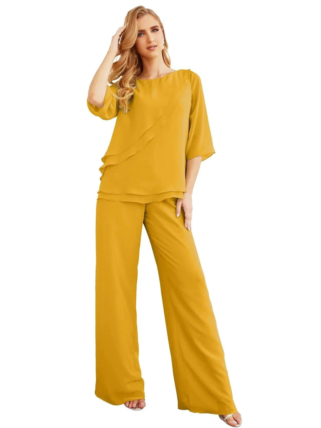 Sunnderly Elegant 2 Piece Mother of The Bride Dress Plus Size Pant Suits Ruffle Layers Sliver Housecoat SY28064 by numbersea