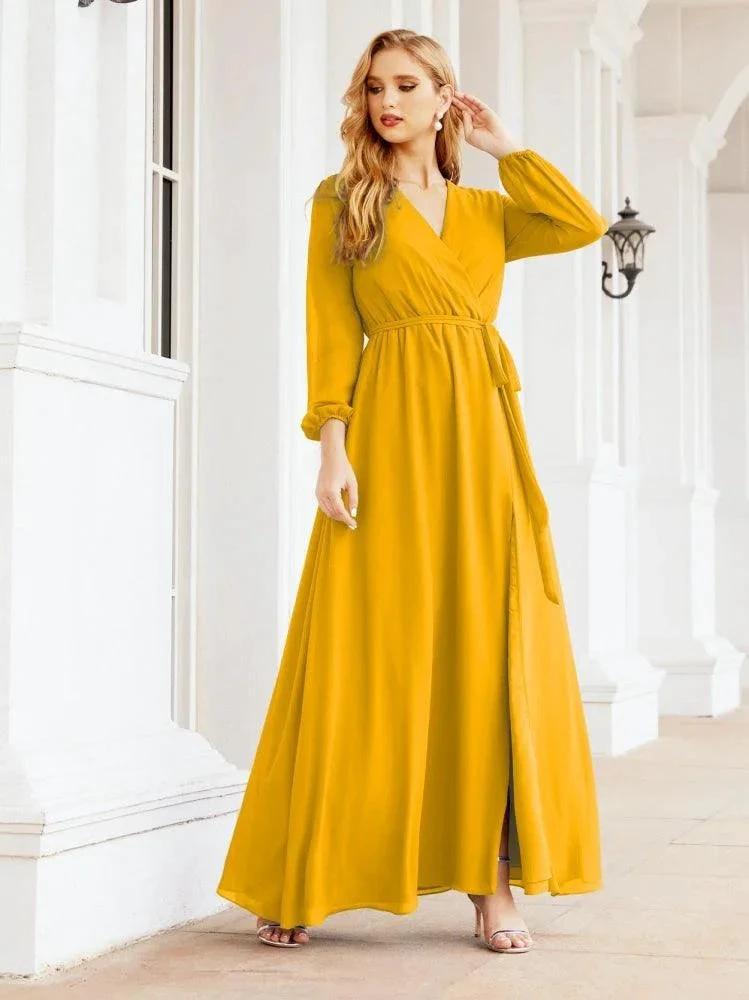 Sunnderly Women's Chiffon Bridesmaid Dress A line Long Sleeves Formal Evening Prom Gown for Wedding Guest SY28032 by numbersea