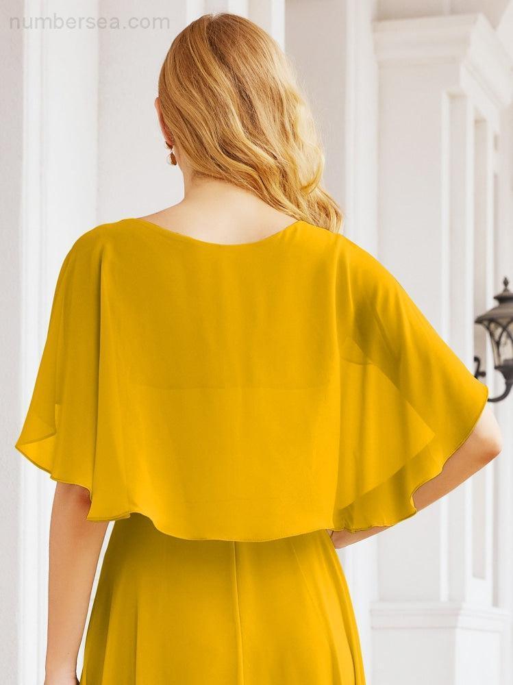 Numbersea Bridesmaid Dresses for Wedding Formal Evening Party Prom Gown with Cape 28050