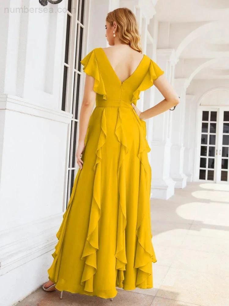 Ruffled Bridesmaid Dresses with Sleeves Long Formal Party Dress 28041 by numbersea