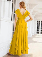 Ruffled Bridesmaid Dresses with Sleeves Long Formal Party Dress 28041 by numbersea