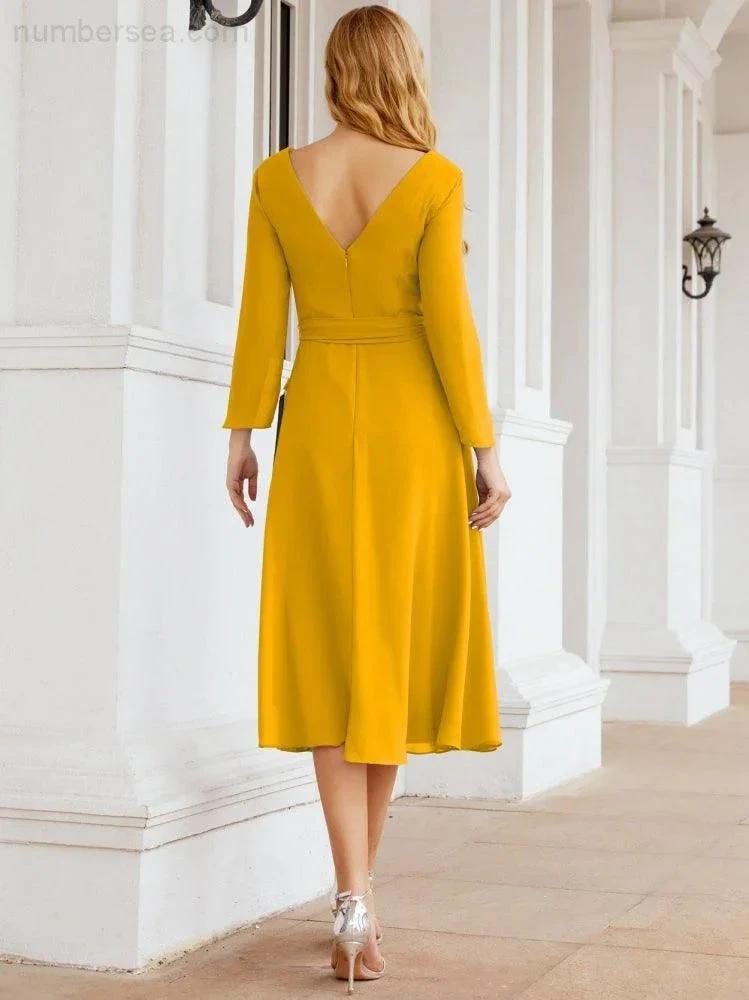 Bridesmaid Dress V-Back Waist Belt Mother of the Bride Wedding Guest SY28031 by numbersea