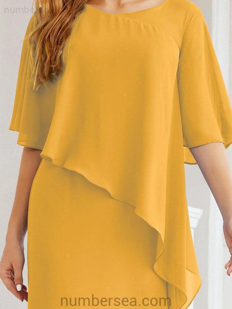 Sunnderly Formal Party Gown Dress Long Mother of The Bride Dresses with Ruffle Cape SY28026 by numbersea