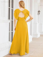 Sunnderly Bridesmaid Dresses Cape Formal Prom Dress Open Back Gowns for Mother of The Bride SY28058 by numbersea