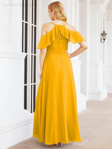 Numbersea Cold Shoulder Long Bridesmaid Dresses Side Slit Formal Prom Gowns Party Wedding 28070