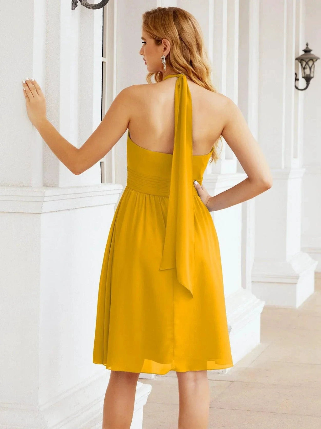 Numbersea Halter Chiffon Bridesmaid Dresses Short Sleeveless Formal Party Dress Open Back 28023 by numbersea