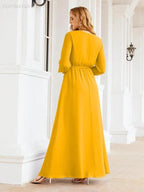 Sunnderly Women's Chiffon Bridesmaid Dress A line Long Sleeves Formal Evening Prom Gown for Wedding Guest SY28032 by numbersea