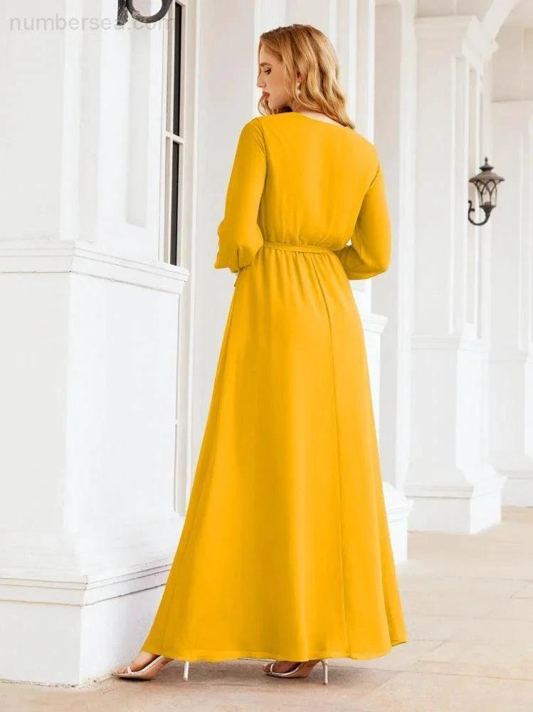 Sunnderly Women's Chiffon Bridesmaid Dress A line Long Sleeves Formal Evening Prom Gown for Wedding Guest SY28032 by numbersea