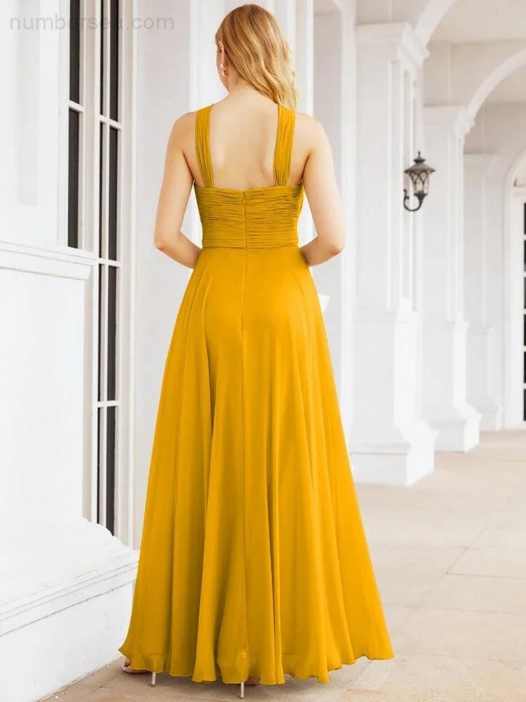 Numbersea Abiti da damigella incrociati con collo all'americana per festa, matrimonio, sera, ballo di fine anno, abiti lunghi da ballo 28053