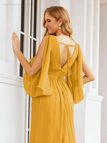 Numbersea Bridesmaid Dresses with Split for Wedding Party Flutter Sleeves 28045