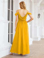 Numbersea Off The Shoulder Chiffon Bridesmaid Dress Long Formal Graduation Gown with Cowl Back 28069 by numbersea