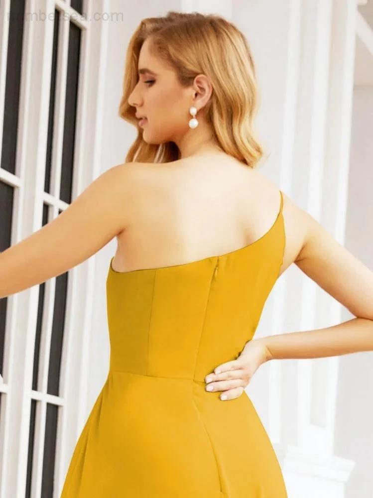 Numbersea Women's One Shoulder Formal Prom Gowns for Mother of The Bride Side Slit Bridesmaid Dresses 28052 by numbersea