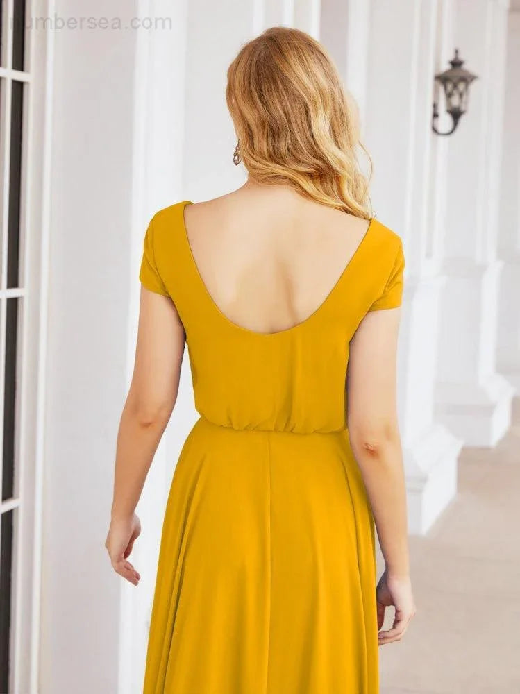 Robes de demoiselle d'honneur Numbersea à col en V, manches courtes longues, robes de bal et de soirée formelles 28071