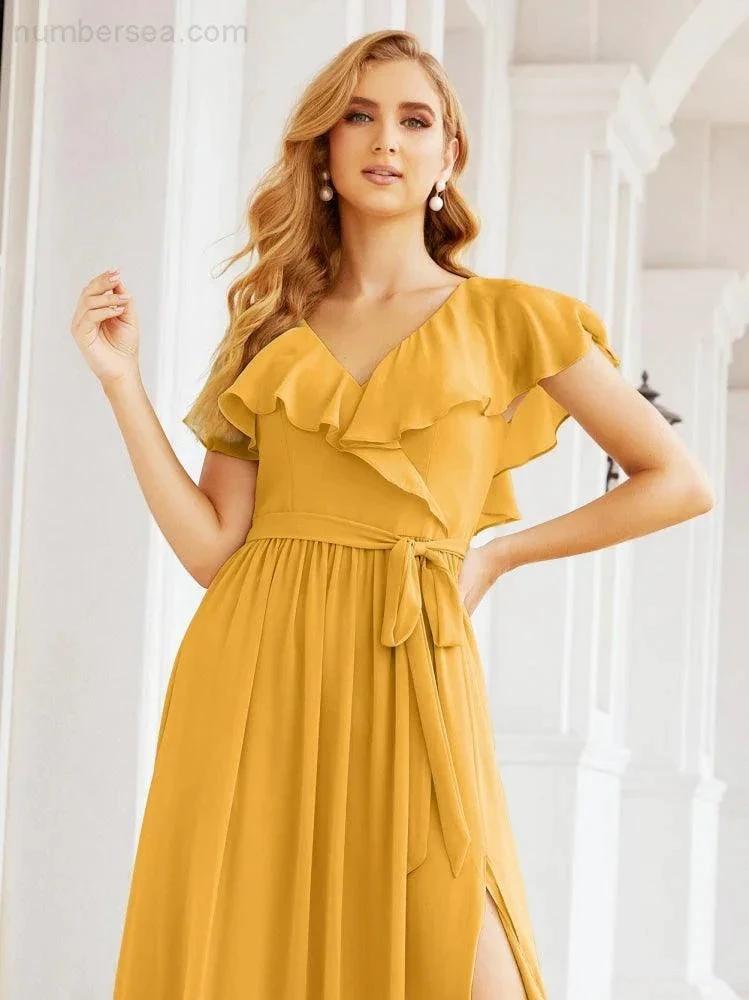 Bridesmaid Dresses with Flutter Sleeves Formal Evening Party Prom Gowns 28044 by numbersea