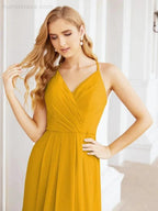 Numbersea Spaghetti Strap Bridesmaid Dresses V-Neck Long A-Line Formal Prom Gowns 28063 by numbersea