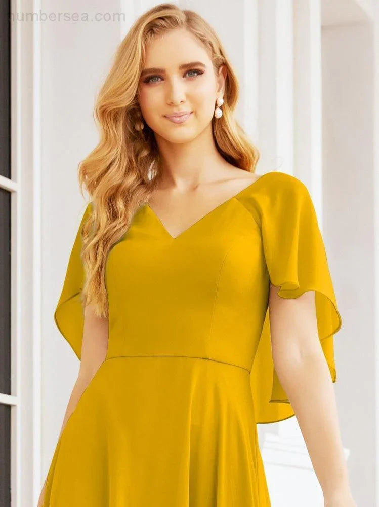 Numbersea Bridesmaid Dresses for Wedding Formal Evening Party Prom Gown with Cape 28050