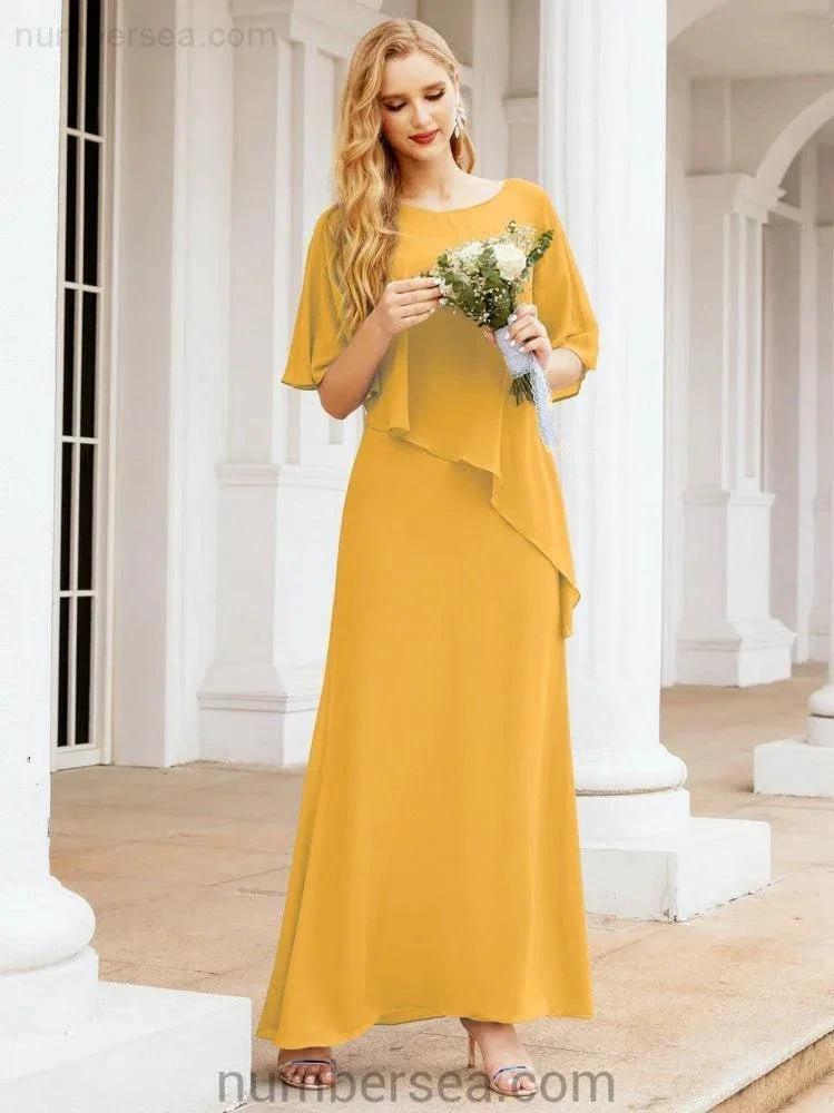 Sunnderly Formal Party Gown Dress Long Mother of The Bride Dresses with Ruffle Cape SY28026 by numbersea