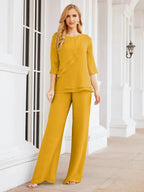 Sunnderly Elegant 2 Piece Mother of The Bride Dress Plus Size Pant Suits Ruffle Layers Sliver Housecoat SY28064 by numbersea