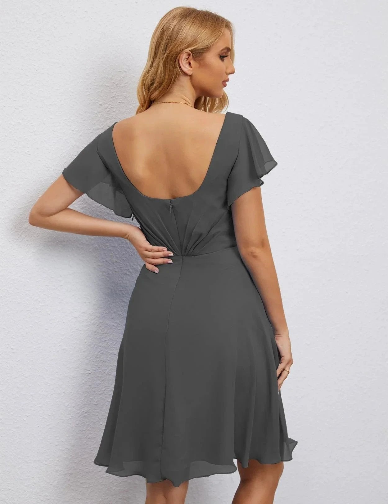 Numbersea U Back Homecoming Dress Formal Prom Dress Knee Length Short Sleeves Cocktail Party Dress 28077 by numbersea