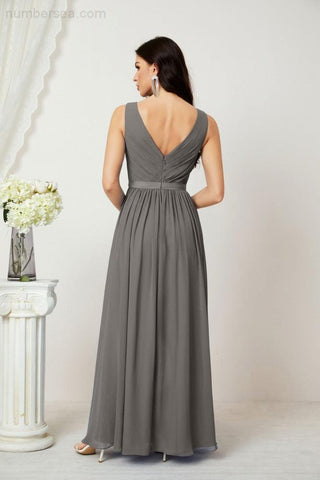 Women's Chiffon Long Bridesmaid Dresses A line Sleeveless Formal Prom Gown for Evening Party Homecoming Dresses 2808