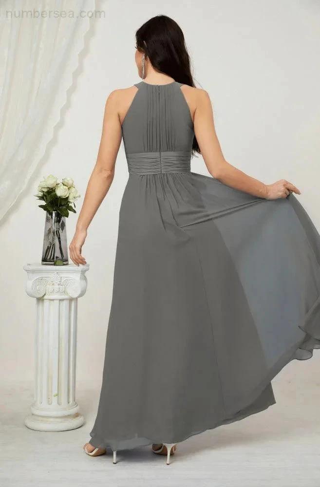 Numbersea Formal Party Gown Dress Chiffon Halter Long Sleeveless Bridesmaid Dresses 2802 by numbersea