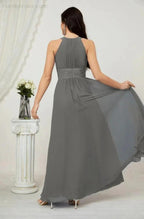 Numbersea Formal Party Gown Dress Chiffon Halter Long Sleeveless Bridesmaid Dresses 2802 by numbersea