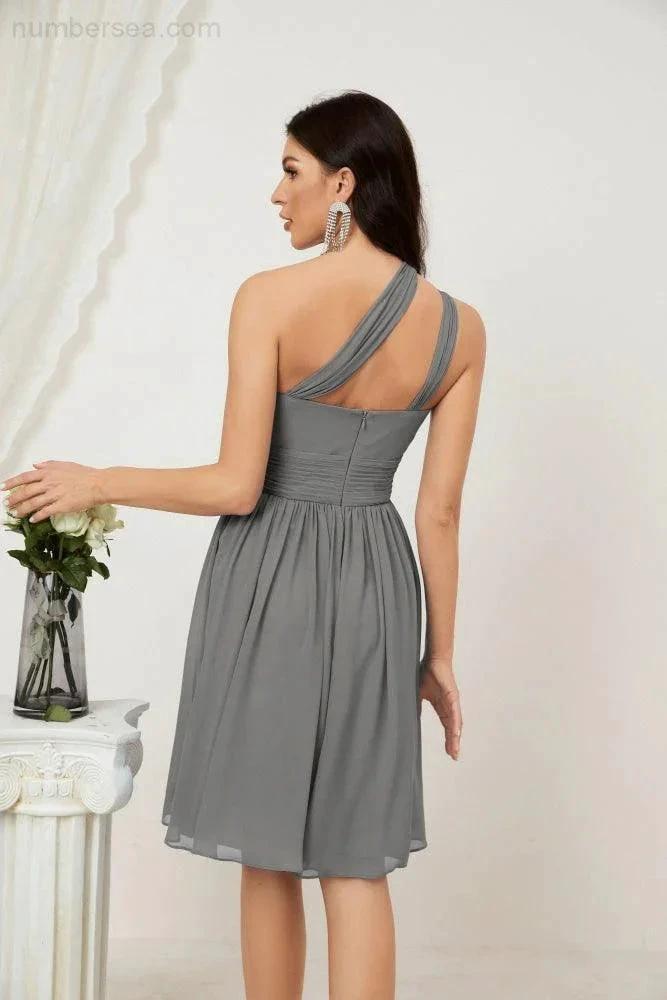 Numbersea Women Chiffon Short One Shoulder Bridesmaid Dress Formal Dresses for Party Homecoming 2804 by numbersea