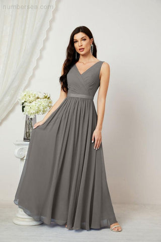 Women's Chiffon Long Bridesmaid Dresses A line Sleeveless Formal Prom Gown for Evening Party Homecoming Dresses 2808