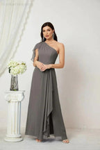 Numbersea Chiffon Ruffled One Shoulder Long Bridesmaid Dresses A-line Formal Evening Gown Side Split 2809 by numbersea