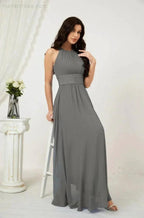 Numbersea Formal Party Gown Dress Chiffon Halter Long Sleeveless Bridesmaid Dresses 2802 by numbersea