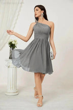 Numbersea Women Chiffon Short One Shoulder Bridesmaid Dress Formal Dresses for Party Homecoming 2804 by numbersea