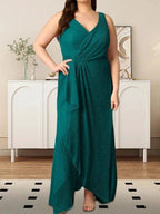 A-Line V-Neck Ruched Metallic Mesh Dress by Dreamylily