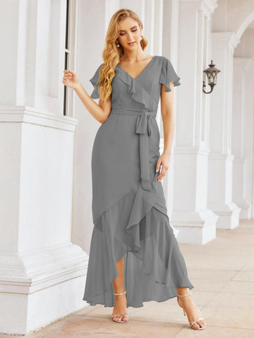 Numbersea Ruffled Bridesmaid Dresses Mermaid Formal Violin Evening Party Prom Gowns 28042