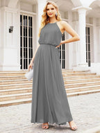 Numbersea Halter Long Bridesmaid Dresses Formal A line Juniors Dress 28029 by numbersea