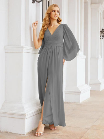 Numbersea Bridesmaid Dresses with Split for Wedding Party Flutter Sleeves 28045