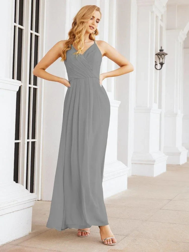 Robes de demoiselle d'honneur Numbersea à bretelles spaghetti, col en V, longues, coupe évasée, robes de bal formelles 28063